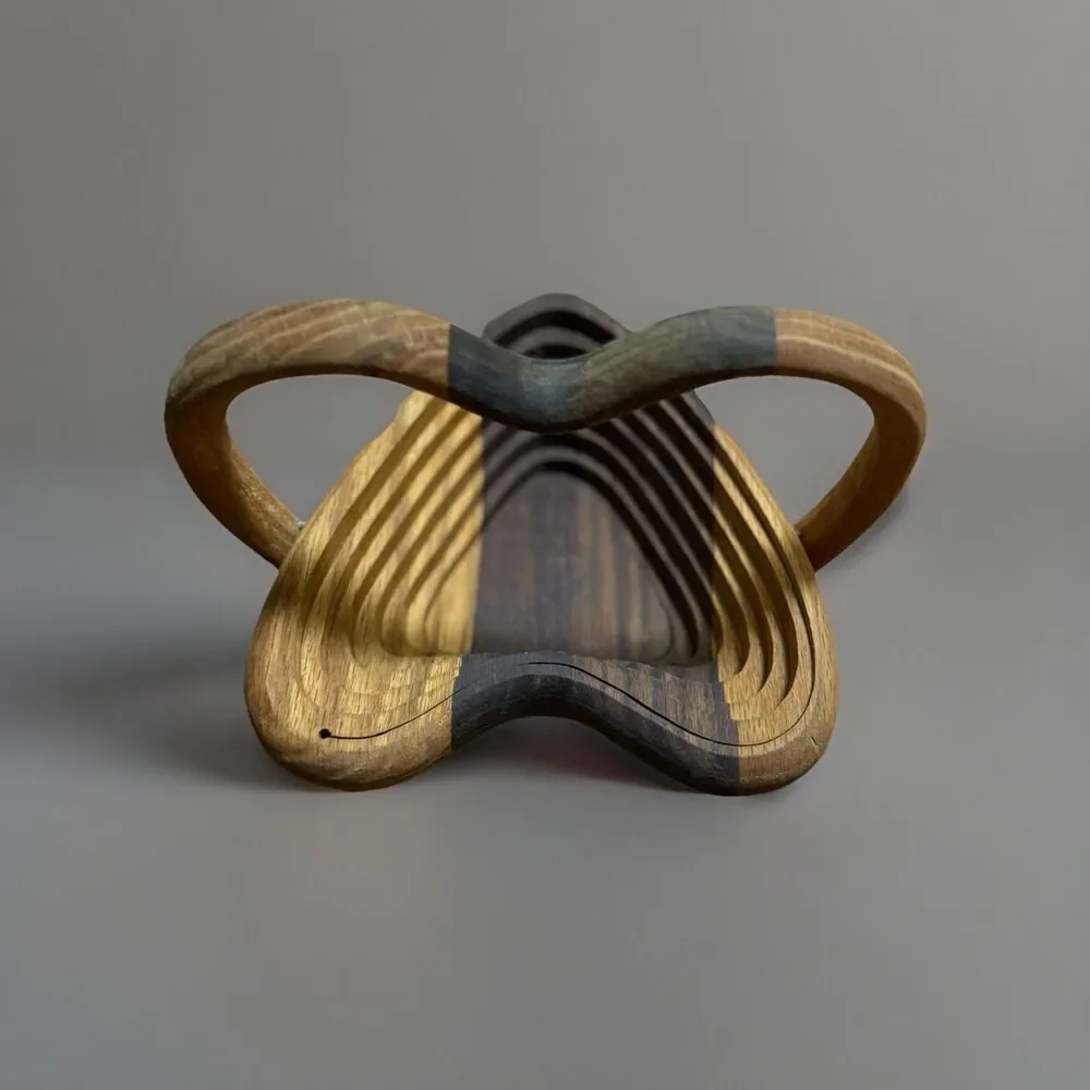 Vintage Mid-Century Accordion Wood Heart Shaped Folding Fruit Basket Trivet Bowl
